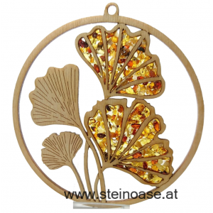 Fensterbild Suncatcher Bernstein - GINKGOBLATT  Ø 11cm